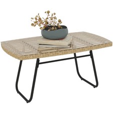Polyrattan Gartentisch, 90 x 50 x 45 cm, UV-beständig Beistelltisch Naturholz
