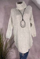 Langes Strick KLEID Pullikleid Loose Fit Rollkragen Italy CREME 38 40 42