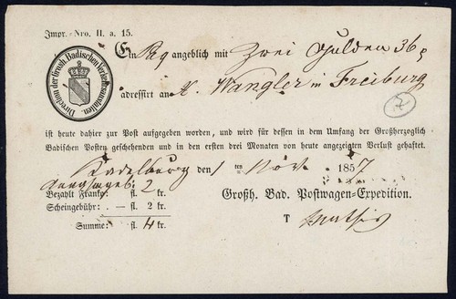 Baden postschein aus kadelburg - baden,
