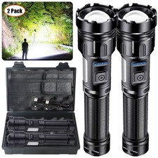 2X Taschenlampe LED Extrem Hell Taschenlampe USB C Aufladbar Taktisch Akku Kit