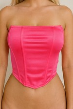 Top Damen Bluse wie Korsett Optik Pink Rosa kurz M 38 sexy dehnbar Sommer Strand