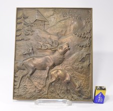 alte JÄGER BRONZE PLATTE Hirsch Brunft Figur Jagd Deko Geweih 3KG Wandbehang