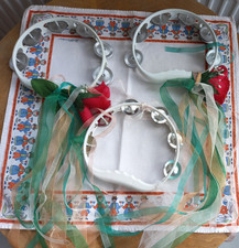 3 x Tamburin Schellenring Kindermusik Instrument weiß, Kunststoff, Metall #j234