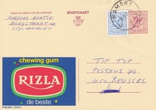BELGIEN RIZLA KAUGUMMI / CHEWING GUM 2 Fr Kab.-Reklame-GA m 50 C Zusatzfrankatur