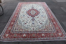 Vintage Handgeknüpfter Traditioneller Orientteppich Wollweiß Orange Groß 314x192cm