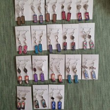 Ohrringe Handarbeit, Glas Cabochon Rechteck 25x10 mm + Verbinder, Unikat