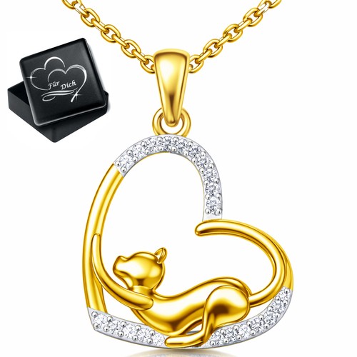 Herzkette katze 925 silber - herzkette,