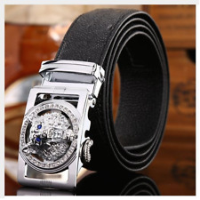 Luxus Ledergürtel Automatik Wolf-Schnalle mit Krokodil Design / Schwarz