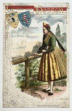 AK Gruss aus Hessen - Frau in Tracht - Chromolitho 1903