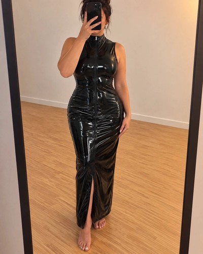 Schwarzes lack maxi kleid - schwarzes,