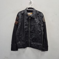 Schott NYC USA Motor Perfecto Dark Navy Cotton Cafe Racer Biker Jacket Large #2