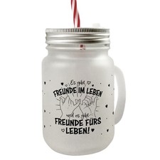 Freunde fürs Leben Mason Jar Henkel Trinkglas mit Deckel mit Spruch