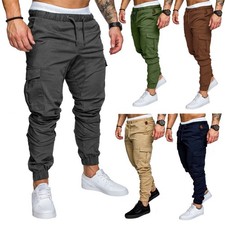 Herren Jogginghose mit Taschenbündchen Gummibund Cargo Combat Arbeitshose