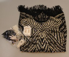 1920er Jahre Pailletten Perlen Flapper Gatsby Kleid mit Accessoires Set - Roarin