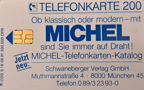 Telefonkarte 08 91 - s, 18/08.91