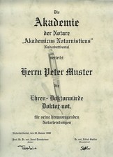 Diplom Urkunde Ehren Doktor Titel Notar
