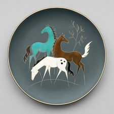 Vintage Ruscha Decorative Plate “Three Horses” – Mid-Century Modern West Germany