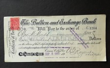The Bullion and Exch. Bank, Carson City, Nev., Coupon Cert., 100 US$, 8.9.1900