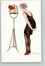 13022153 - Vogelkaefig Staender mit einer schoene Frau - Italienische Kunst