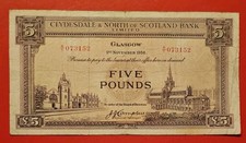 Clydesdale & North of Scotland Bank £5 BANKNOTE 1st Prefix N 1955