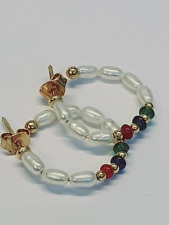 Sehr Edel ! Creolen Gelbgold 750 mit SWZ-Perle Rubin, Saphir und Smaragd - Ä5934