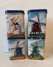 12 Teedosen blech eckig, Deckel mit Scharnier,  Verschiedene Mühlen