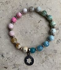 Armband Achat Perlen bunt pastell mit Sternmotiv, Umpfang: 17cm