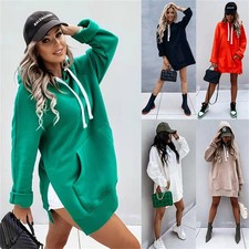 Damen Kapuzenpullover Sweatshirt Sweatkleid Jacke Hoodie Long Pullover Kleid Neu