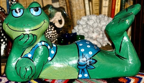 Vintage pappmache frosch x - pappmache, frosch,