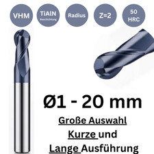 VHM Radiusfräser TiAlN Ø1-12mm Kugel Fräser Z2 HRC50 HPC kurz/ Lang Schaftfräser
