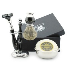 Rasiermesser Rasierset 3 Edge Rasier Dachshaar Rasierpinsel Seife & Schale