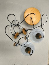 Halogen Pendelleuchte mit 2x Lampenschirmen silber mit Holz