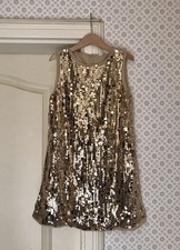 H&M Kleid 128 Neu Pailletten Gold Festlich Weihnachten Party Mädchen Tüll Edel