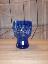 Blaue Kristall Glas Vase ,Kelch Design Karin Grigat für VEB Harzkristall DDR