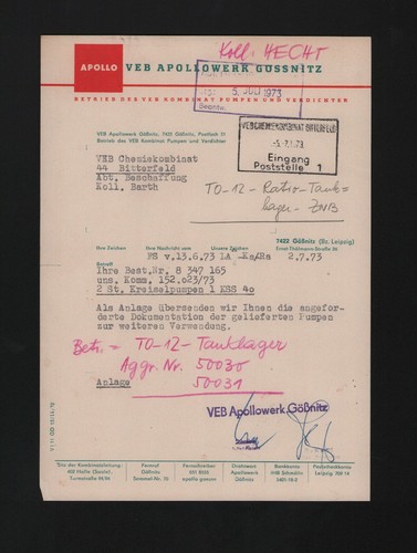 Gössnitz brief 1973 veb - gÖssnitz,, 1973,