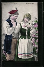 Ansichtskarte Typy Polskie, Liebespaar in polnischer Tracht 1916 