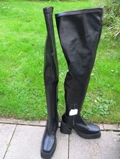 Extreme Thigh high Lederimitat Plateau-Blockabsatz Overknees Stiefel Gr.42