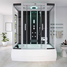 XXL Luxus LED Dampfdusche inkl. Whirlpool-SET 170x90 +Radio innen Black Neuheit