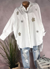 NEU oversize long BLUSE Hemd Tunika Poplin Italy STRASSSTEINE weiß 40 42 44