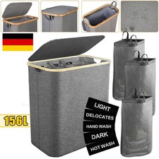 Wäschekorb 156 L mit Deckel 3-Fächer Wäschesack Wäschesammler Bambus Wäschebox