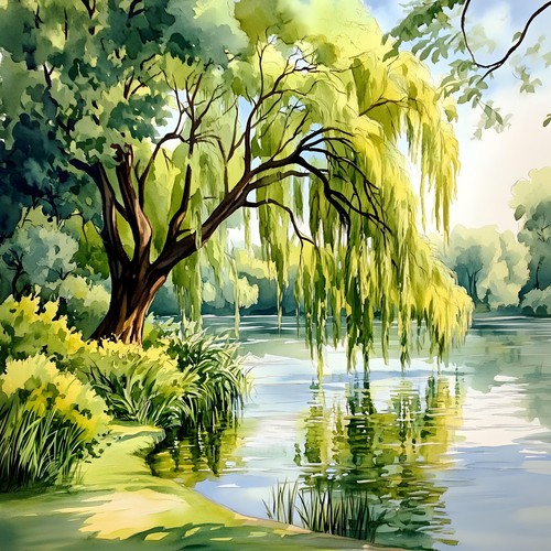 Deko bild trauerweide see - trauerweide,