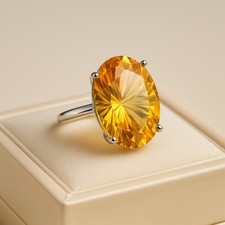 Adjustable Natural Brazilian Citrine Statement Ring in 925 Sterling Silver