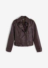 Biker-Jacke Gr. 36 Aubergine Damen Langarm Lederimitatjacke Neu
