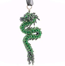 Kettenanhänger  Grün Grau Drache Handmade Unikat Schmuck Miyuki Anhänger Amulett