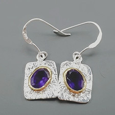 Feine Kunstwerke-elegante Designer Ohrhänger-925erSilber-14ctGold-Amethyst