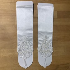 NEU Braut Hochzeit Handschuhe Lange Fingerlos Spitzen Stickerei Blumen Weiß