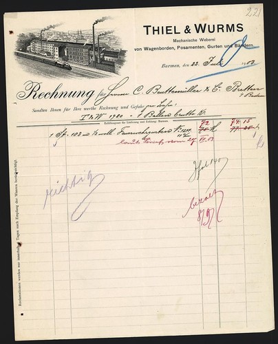 Rechnung barmen 1903 thiel - barmen, &