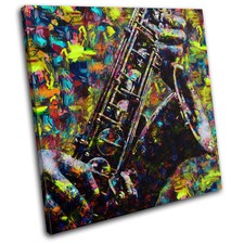 Saxophone Colourful Pop Paint Musical SINGLE Leinwand Wand Kunst Bild drucken