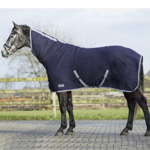 Qhp wolldecke mit hals blau - mit,