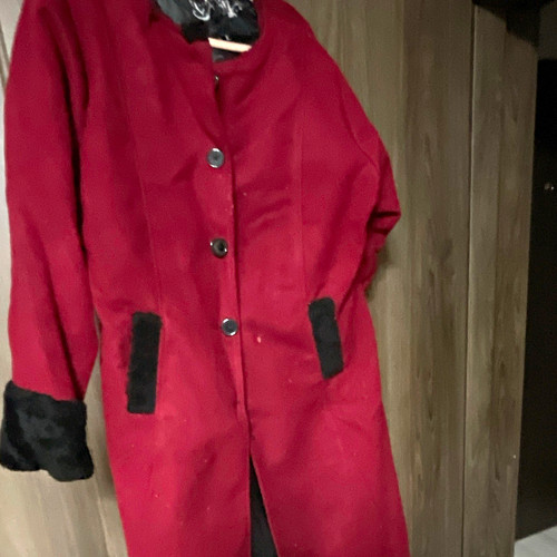 Damen mantel lang rot - lang, rot/schwarz